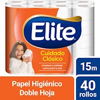 Papel Higiénico Elite Cuidado Clásico 40 un 15 mts